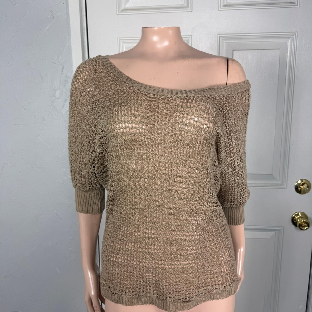 Vintage Y2K Papaya Shirt Medium Open Knit Bohemian Off Shoulder Acrylic Vv13
